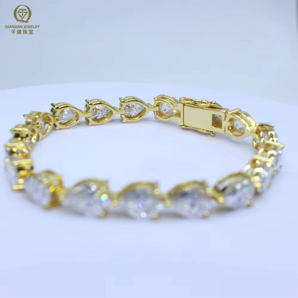 Qianjian Brand Fashion Chain 925 Silver Link Chain Tennis Bracelet 6*8mm Pear Shape White Moissanite Link for Women
