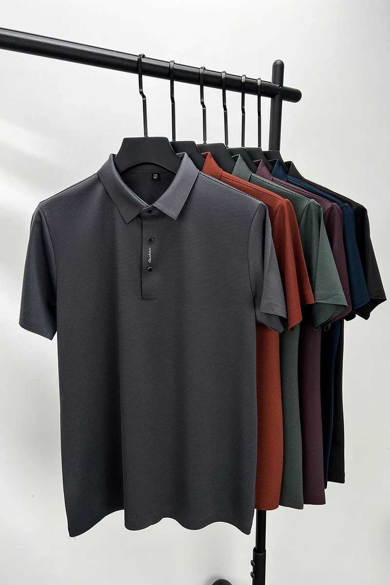 2024 Summer New Short Sleeve High End Textured Letter Mens Polo Shirt Comfortable Silk Ice Feel Casual Business Lapel T-Shirt XJ250725