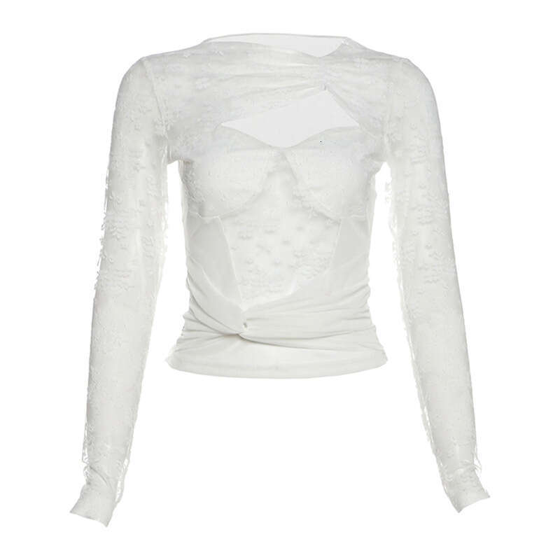 Women's Clothing 2024 Autumn Winter New Street Fashion Sexy Round Neck Long Sleeve Hollow Out T-Shirt for Women cf7