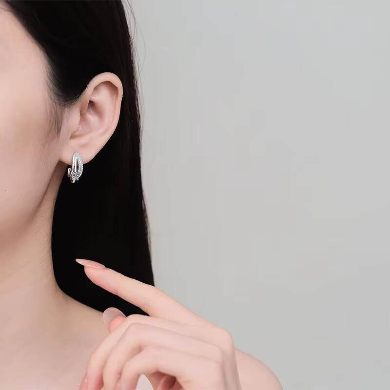 Wholesale Double-layer Bending 0.6ct Moissanite Stud Earring for Women S925 Sterling Silver Moissanite Jewelry