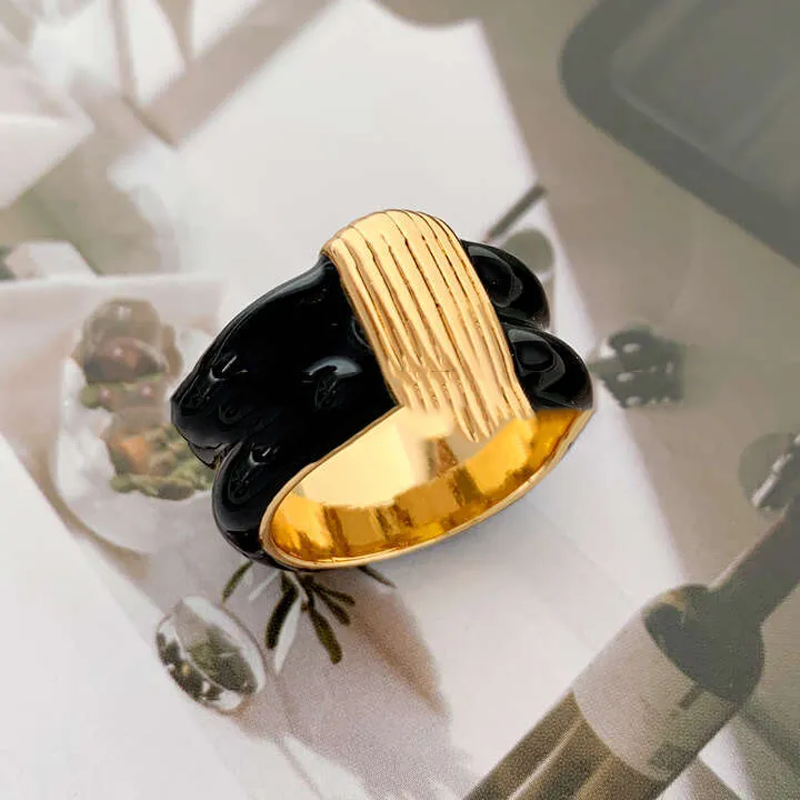 Gold-Plated Copper Vertical Stripe Handmade Enamel Dopamine Color Ring