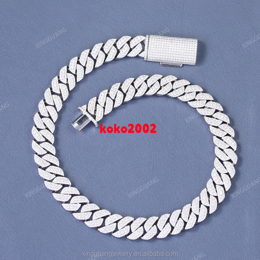 Pass Diamond Tester Moissanite Chain Necklace 13mm 15mm s925 Silver vvs Moissanite iced out Diamond Cuban link Chain