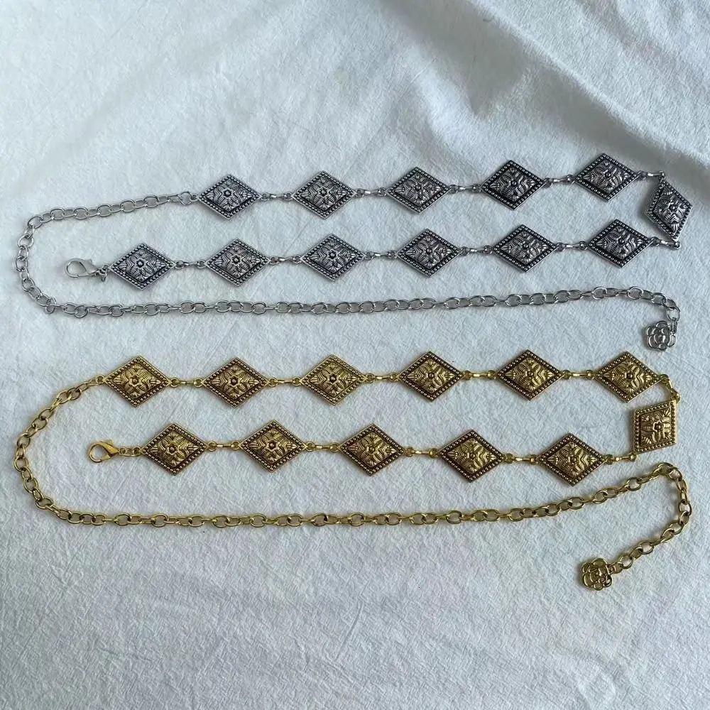 Fashion Metal Womens Waist Chain Gold/Silver Adjustable Retro Waist Chain Durable Carved Chain Belt 250722