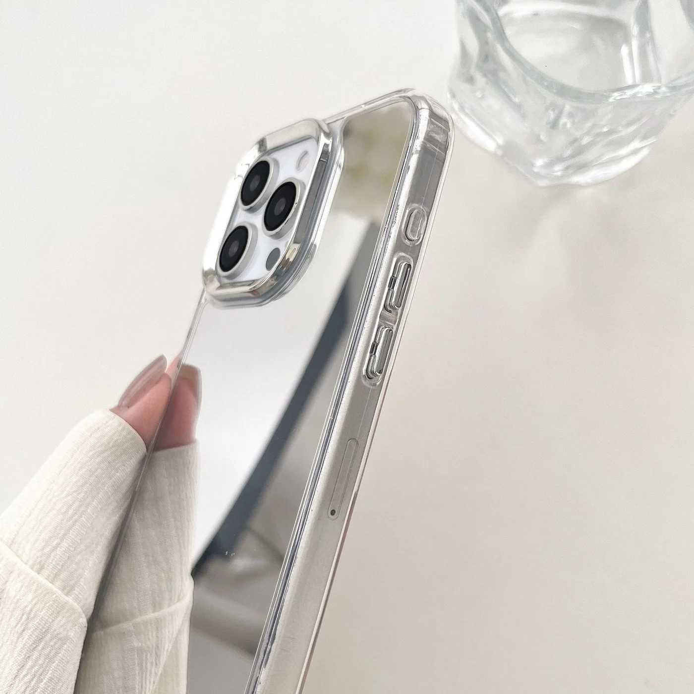 Plating Makeup Mirror Phone Case For iPhone 16 15 14 13 12 11 Pro Max XR X XS Hard Acrylic Shockproof Bumper Cover R250724