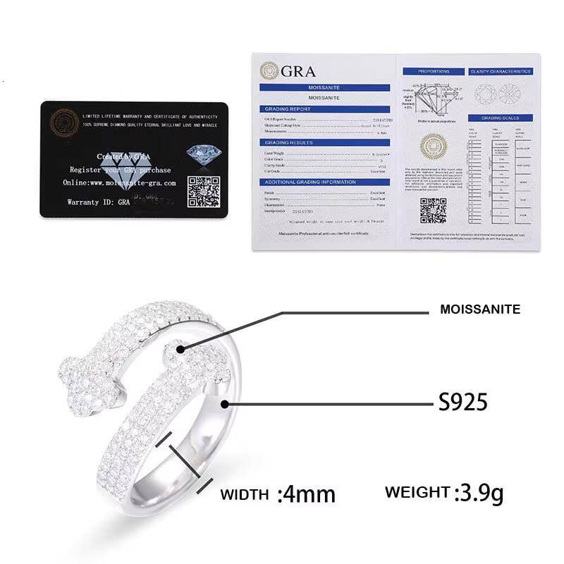Elegant S925 Sterling Silver D Color VVS Gem Fine Jewelry Womens Moissanite Clover Ring with Lucky Flower Design