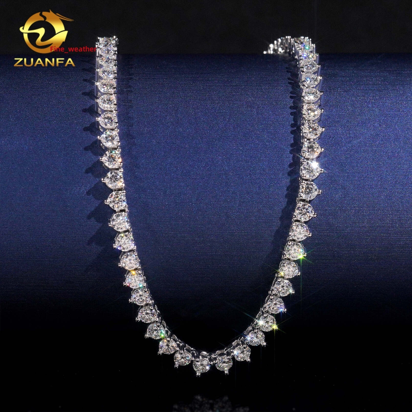 RTS Three Prong 3mm Necklace Silver 925 Vvs Moissanite Hip Hop Iced Out Fine Jewelry Tennis Chain