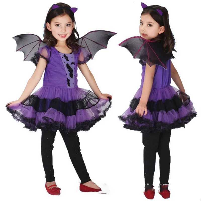 Baby Girls Purple Bat Dress Kids Cosplay Vampire Demon Costume with Wing Headwear Halloween Carnivat Witch Role Play Clothes Z250725