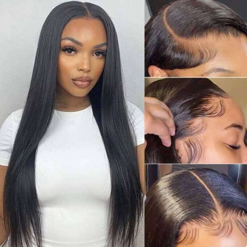 Straight V 100% Human With Seamless Edge Brazilian Hair U Part Wig Contour Upgrade For Women