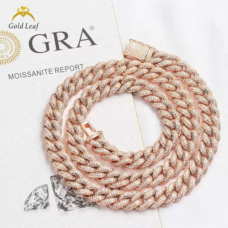 Goldleaf VVS Mossanite Cuban Chains S925 Silver Diamond Necklace Man 6MM-15MM Moissanite Hiphop Cuban Link Chain