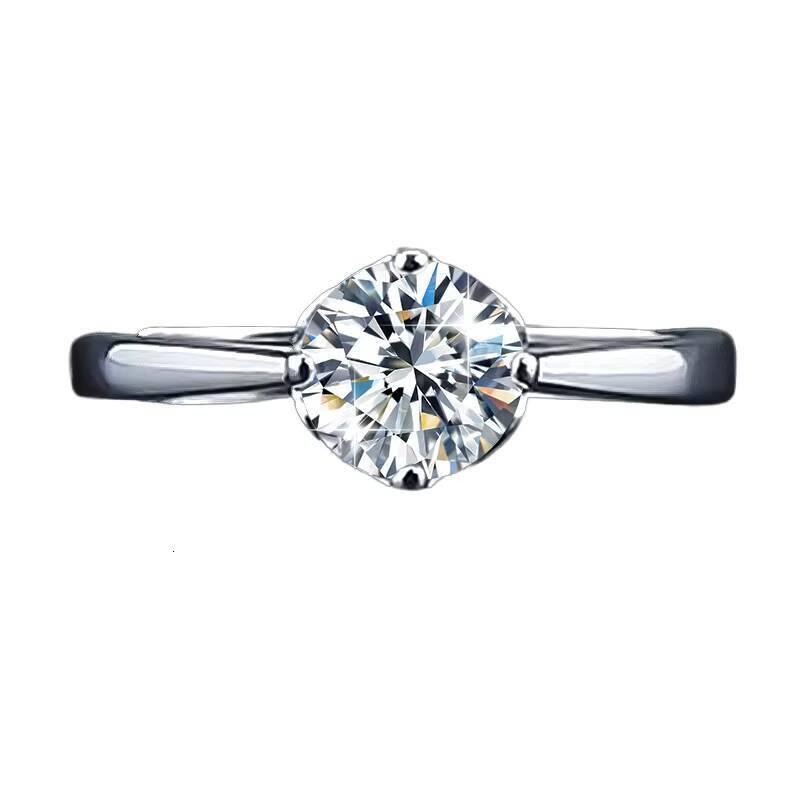 Simple S925 Sterling Silver Women Four-Claw Setting Color Moissanite Band Wedding Open Rings