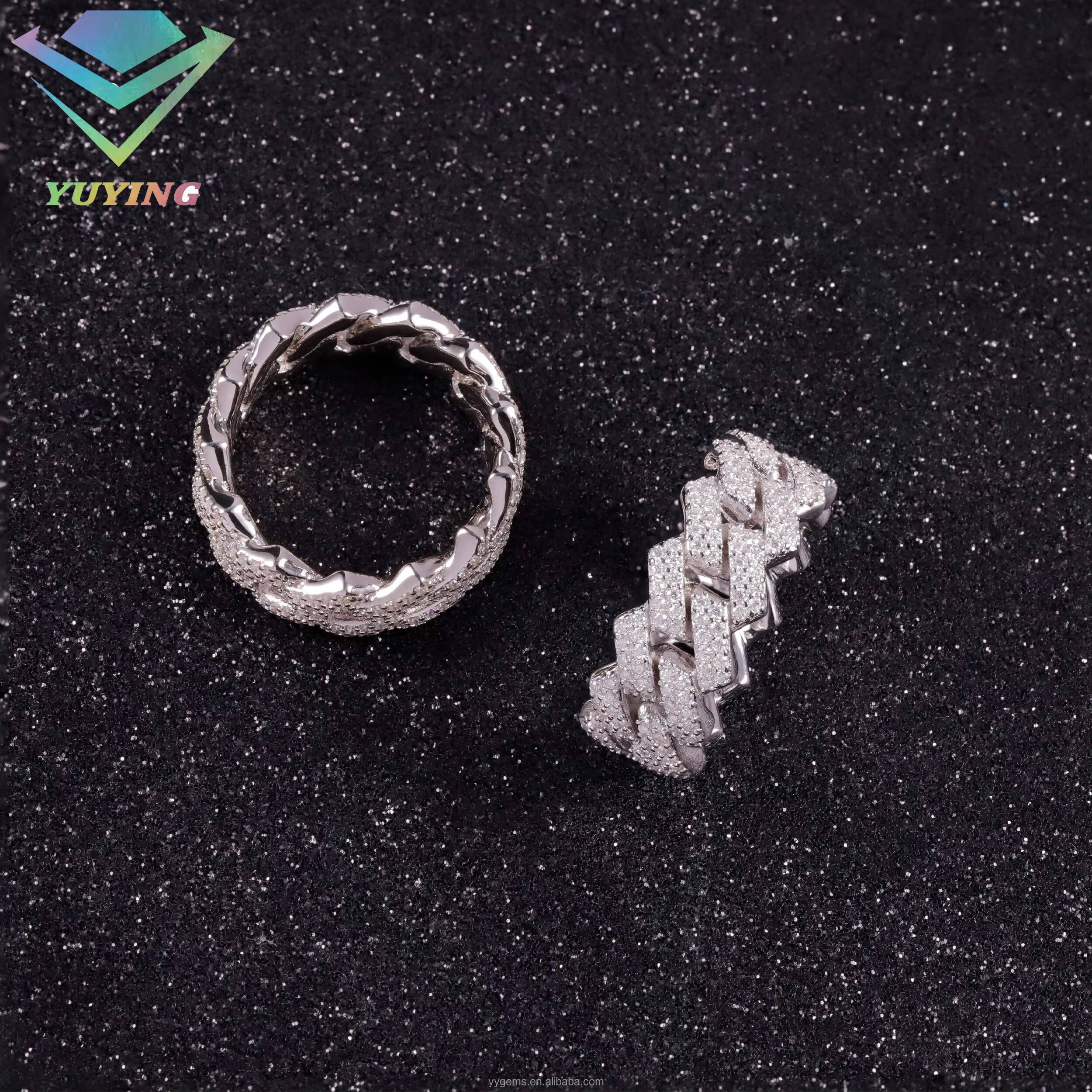 Cheap Price 925 Sterling SIlver 18K Gold Plated Cuban Link Ring Iced Out Jewelry Hip Hop Moissanite Cuban Ring for Men Women