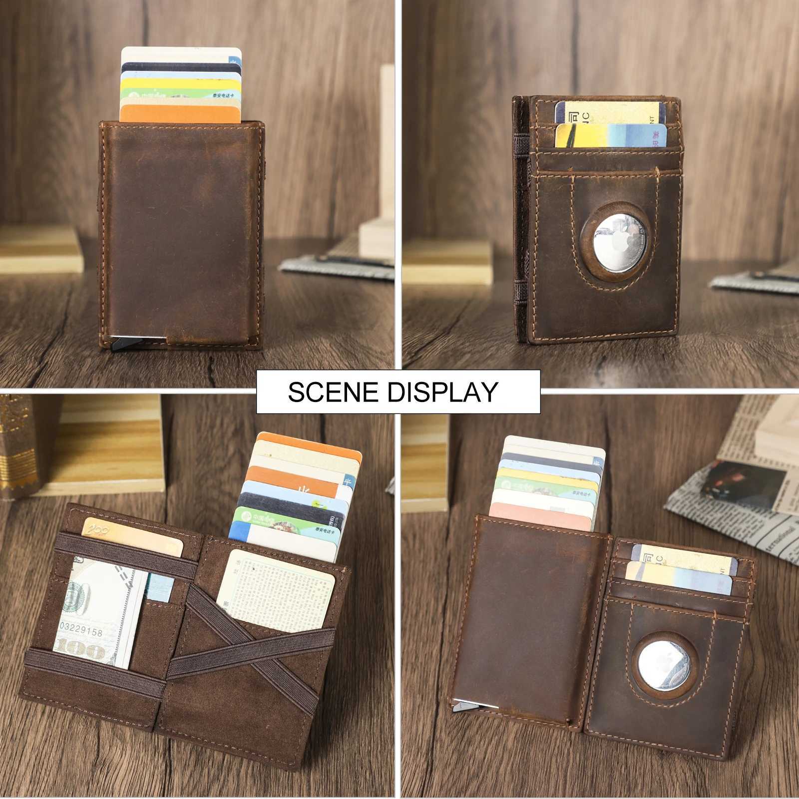 CONTACTS Genuine Leather Magic Wallets for Men RFID Holder Metal Slim Pop Up Minimalist Men Wallets Money Bag Purse Z250725