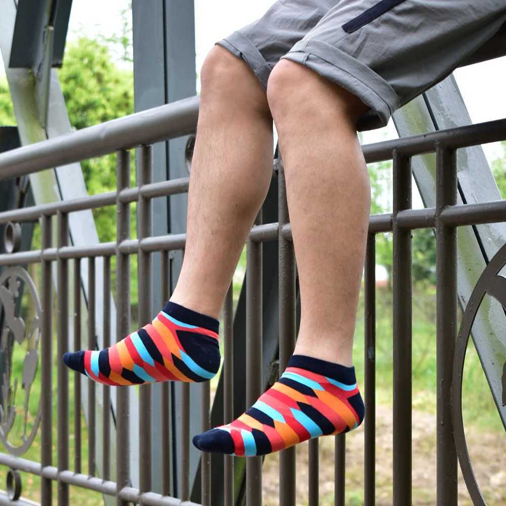 6 Pairs Men Novelty Fashion Colorful Casual Ankle Short Socks Harajuku Grid Space Cotton Happy Funny Men Women Socks X250725