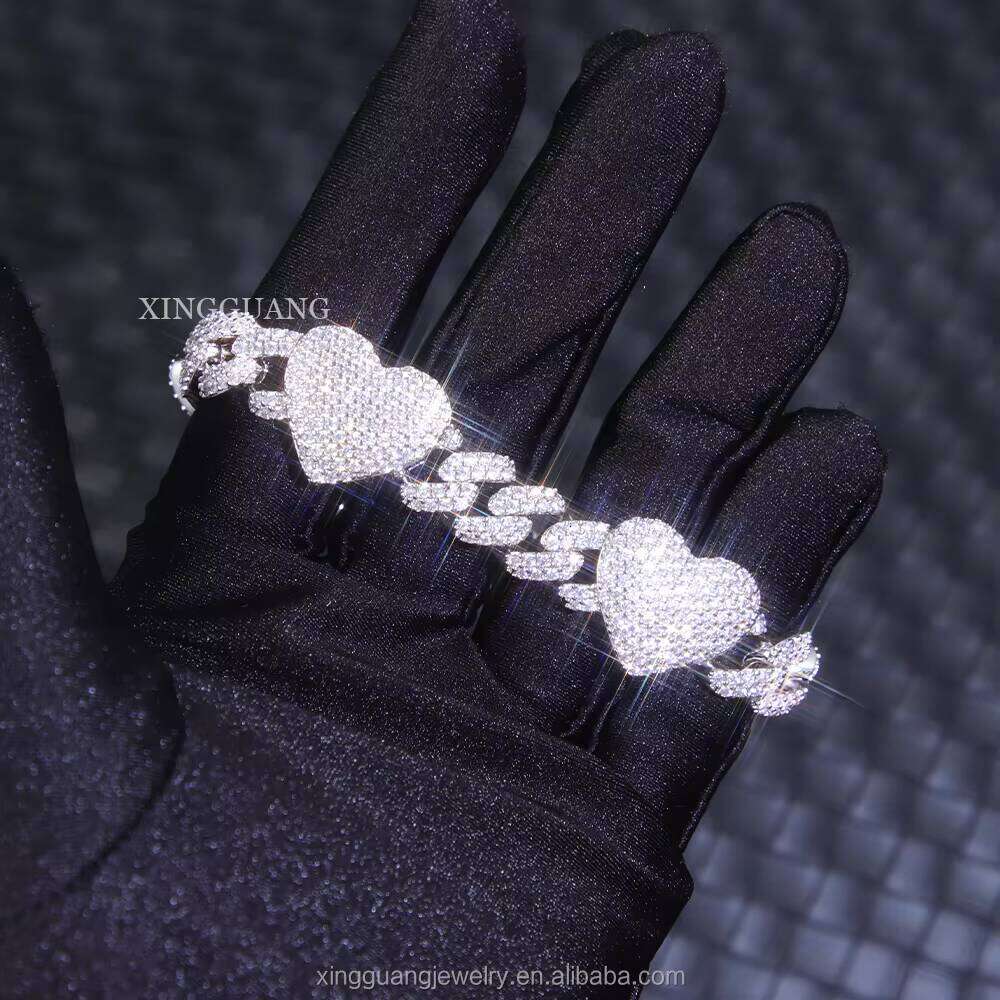 Hiphop Jewelry Iced Out Heart 8mm 10mm 12mm Sier Moissanite Dia Cuban Link Chain for Men