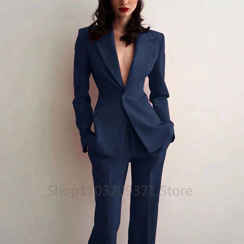Women's Suit Party Wedding Plus Size 2Pcs Slim Fit Spike Collar Blazer Pants Outfit Dress Evening Dresses For Prom Traf Set MDNG