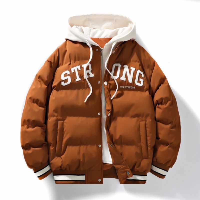 Mens Down Jacket Autumn Winter New Fashion Color-Block Warm Thickened Trend High Street Hooded Fake Two Coat Men Casual Jacket X250725