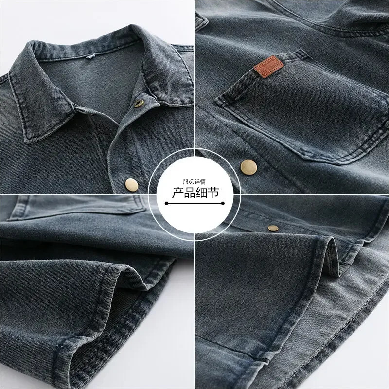 Trendy Mens Solid Denim Shirt Soft Breathable Collar MultiPocket ShortSleeve Casual Comfortable Versatile Top 250725