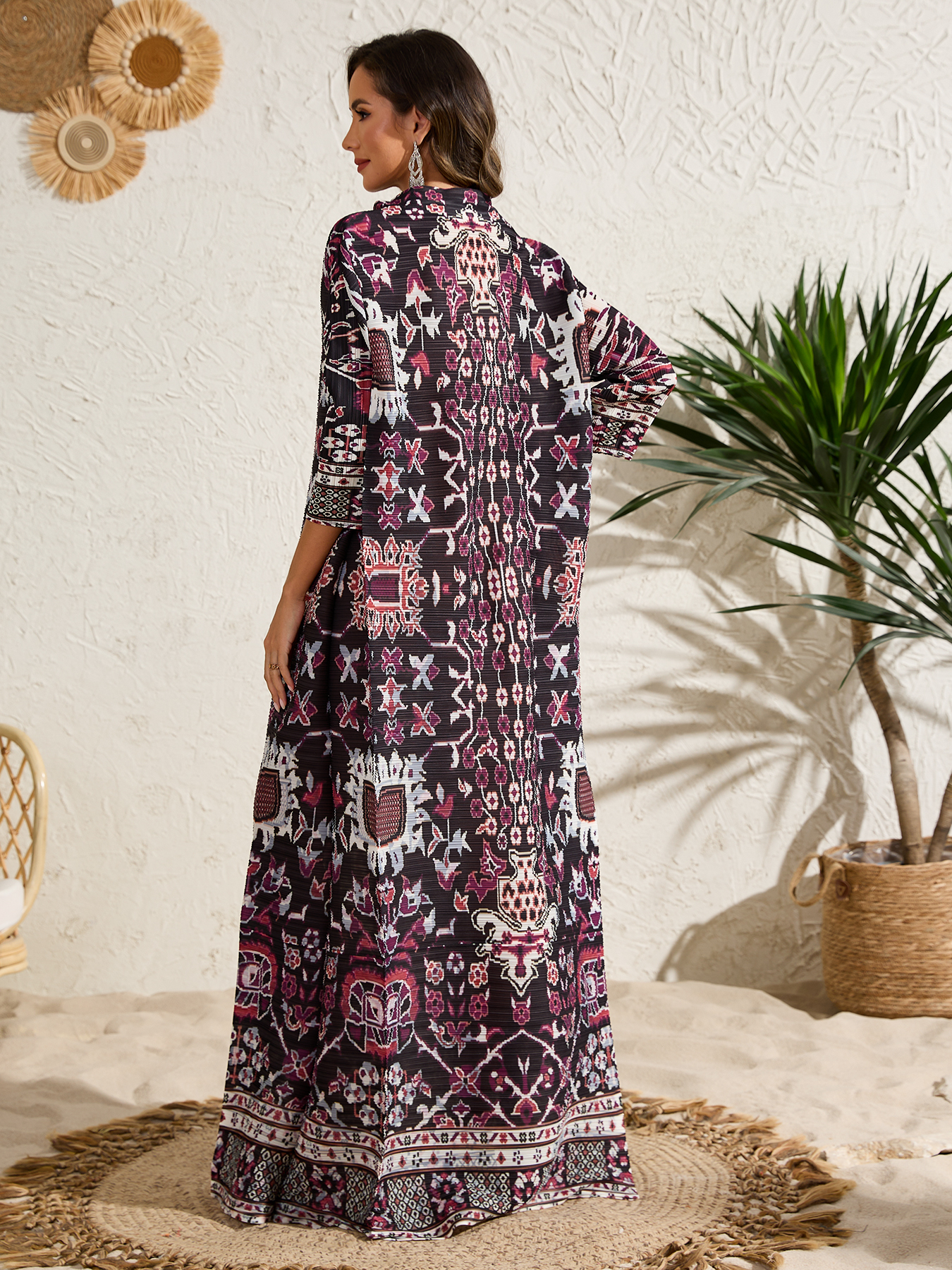 Ethnic Clothing Ladies' dress Ladies' elegant, loose and printed long-sleeved dress in Arab style NZ010