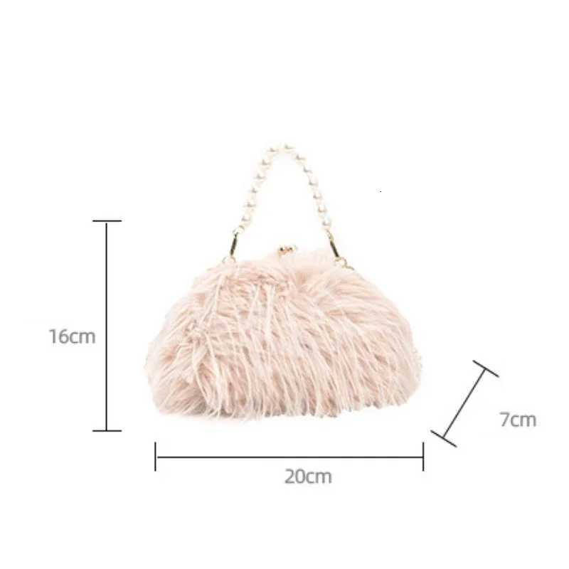 Small Soft Plush Beaded Shoulder Side Bag for Women 2025 Winter Fi Trend Design Handbags Club Bags Y250725