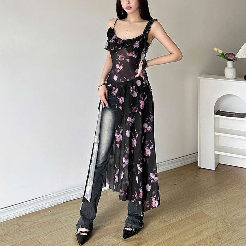 2024 Summer New Women's Solid Color Slim Street Fashion Strap Sleeveless Long Top 7c1