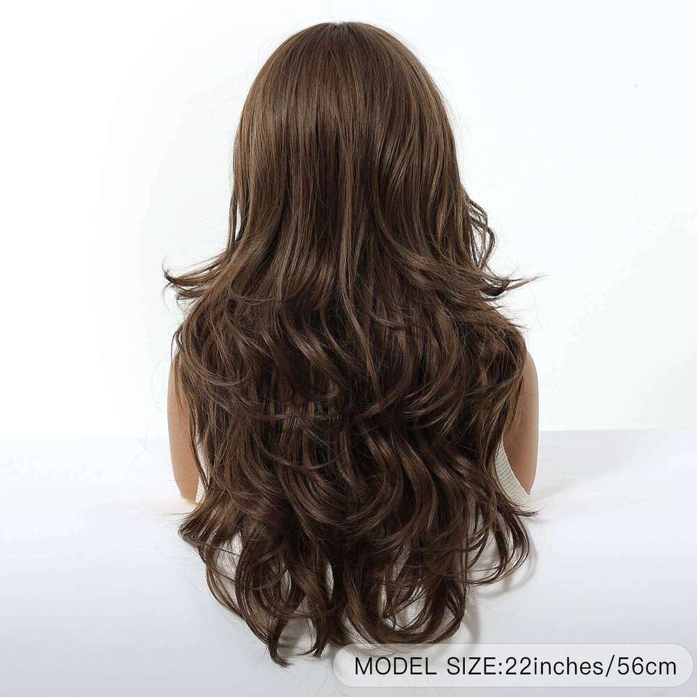 Allbell Magique Natural Brown Synthetic For Women Daily Party Long Wavy Curly Layered Heat Resistant Middle Part Wigs