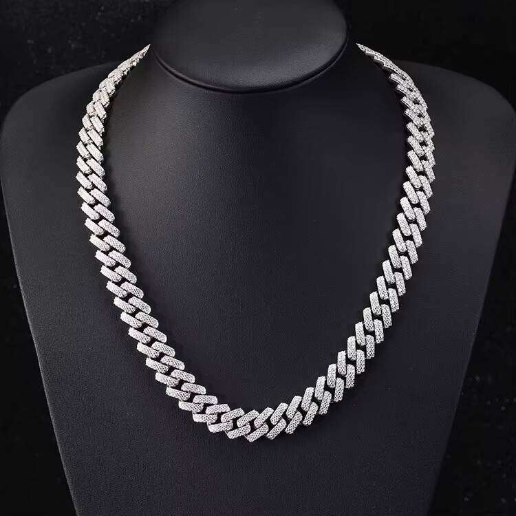 Hot Sale 2row 13mm Wide HipHop Necklace Bracelet Sier Iced Out VVS1 Moissanite Cuban Link Chain