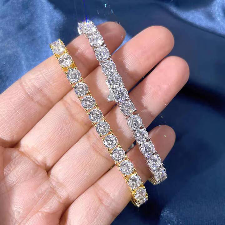 Wholesale Unisex Sterling 925 Silver Hip Hop Tennis Chain Bracelet High-End Iced Moissanite Diamond Custom Design Rapper Style