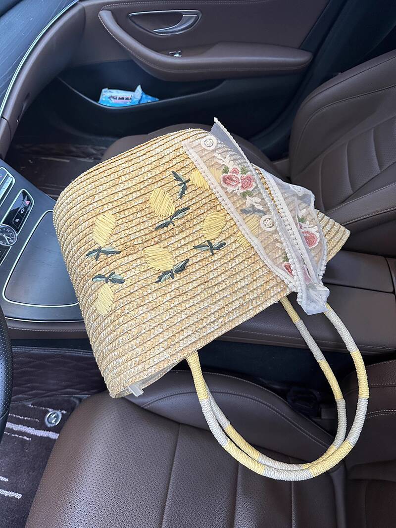 Luxury Brand Designer Bag Zuo Xing Handmade Lemon Embroidered Straw Bag Large Capacity Handheld Woven Bag French Style Shoulder Beach Vacation Bag