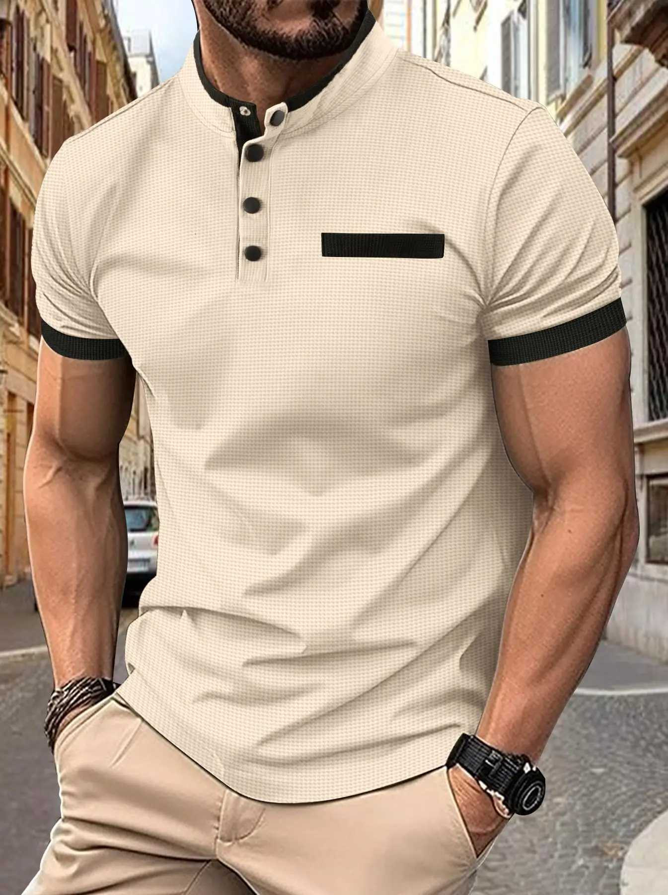 Fashion Mens Summer Business Casual Polo Shirt Casual Breathable Top Stand Collar Short-Sleeved Polo Shirt XJ250725