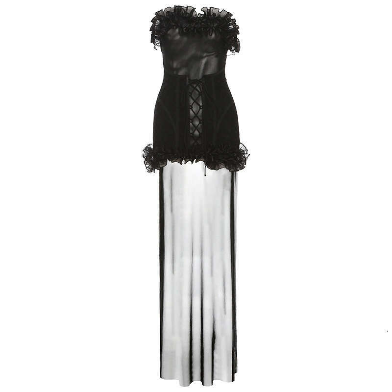 2024 Autumn Winter New Women's Solid Color Slim High Waist Fashion Off-Shoulder Tube Dress 2f7