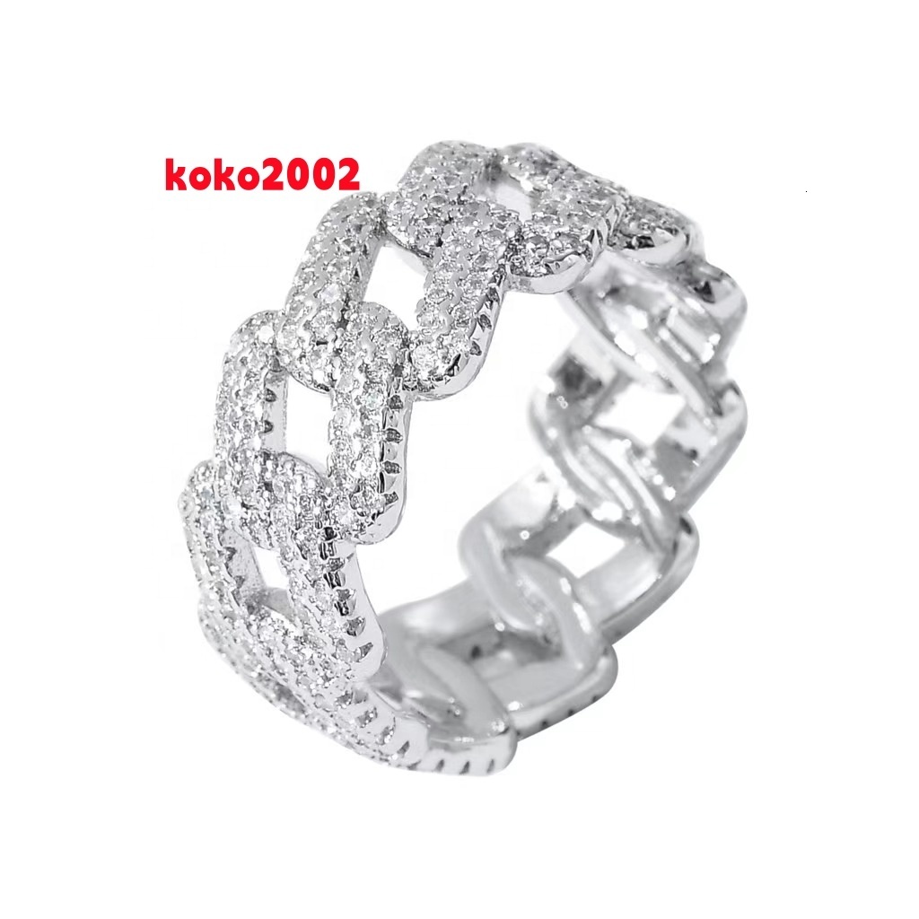 New Hip Hop Ring 14K Gold Plated Jewelry Fashion Diamond Ring Bling Iced Out CZ/Moissanite Cuban Chain Ring for Women and Men