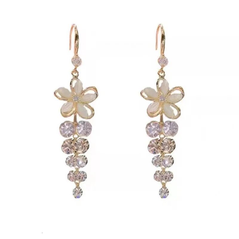 Crystal Flower Tassel Drop Earrings for Women Shiny Zircon Opal Long Dangle Girls Party Wedding Jewelry Gift 250715