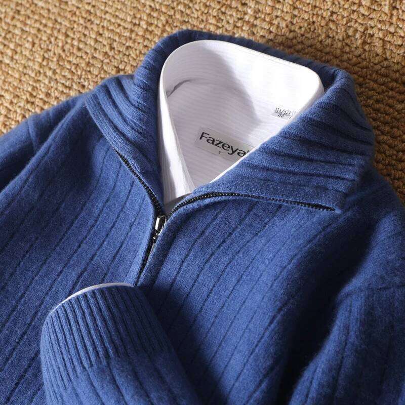 100% Merino Wool Stand-Up Collar Cardigan Casual Knit Business Zipper Coat Autumn Winter Versatile Warm Men Cashmere Jacket