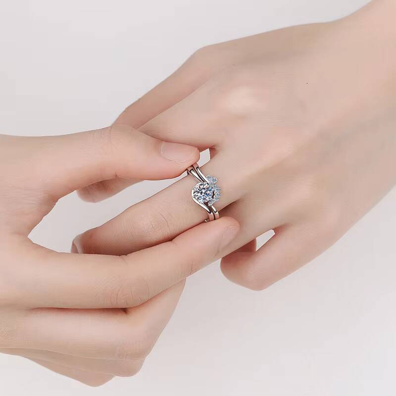 Luxury Solitaire Moissanite Ring Set VVS Round Shape Diamond S925 Silver for Women Fine Wedding Engagement Jewelry