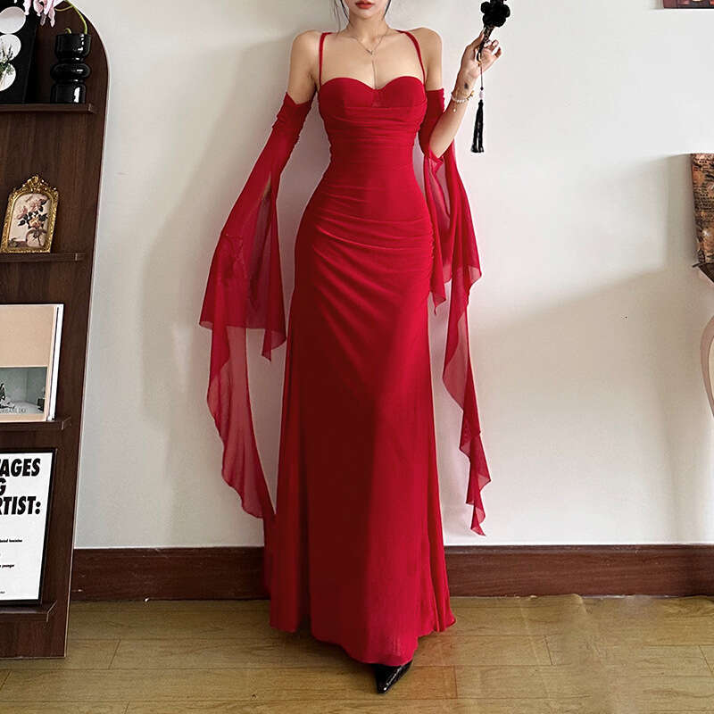 2024 Autumn Winter New Women's Solid Color Slim Fit High Waist Fashion Strapless Backless Dress 728
