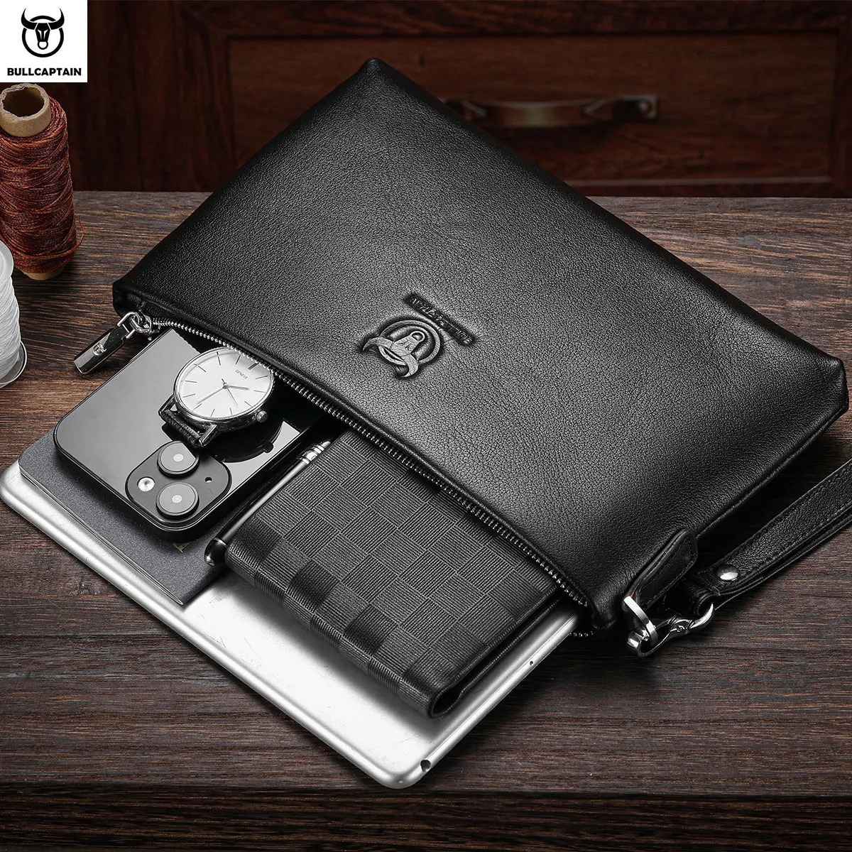 Bullcaptain Mens Long Wallet RFID Blocking Card Holder Mens Clutch Envelope Bag Business Casual Mens Underarm Bag Handbag 250723