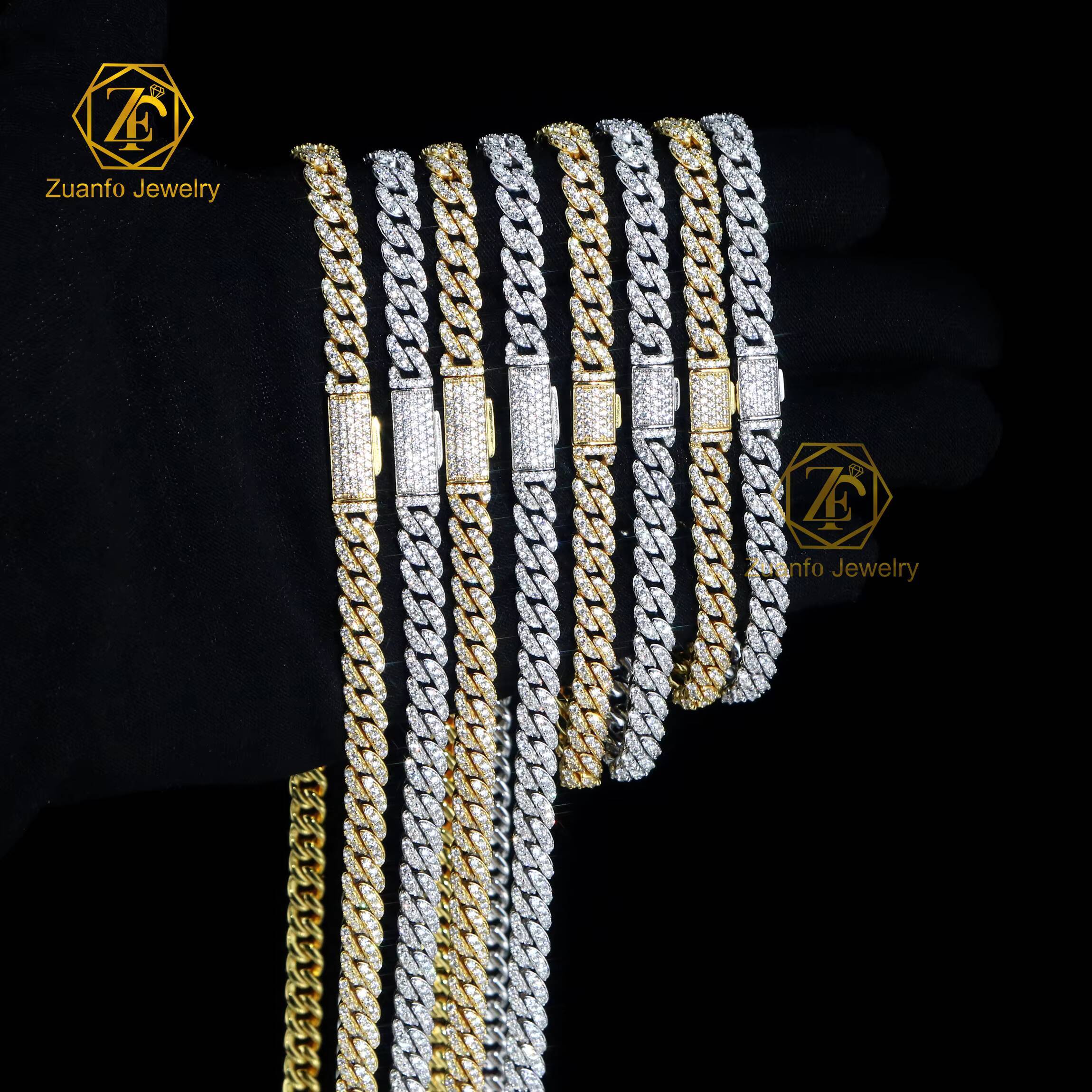 VVS Cuban Chains Moissanite 925 Sterling Silver 8mm-20mm Width Soild 925 Silver Iced Moissanite Necklace for Men