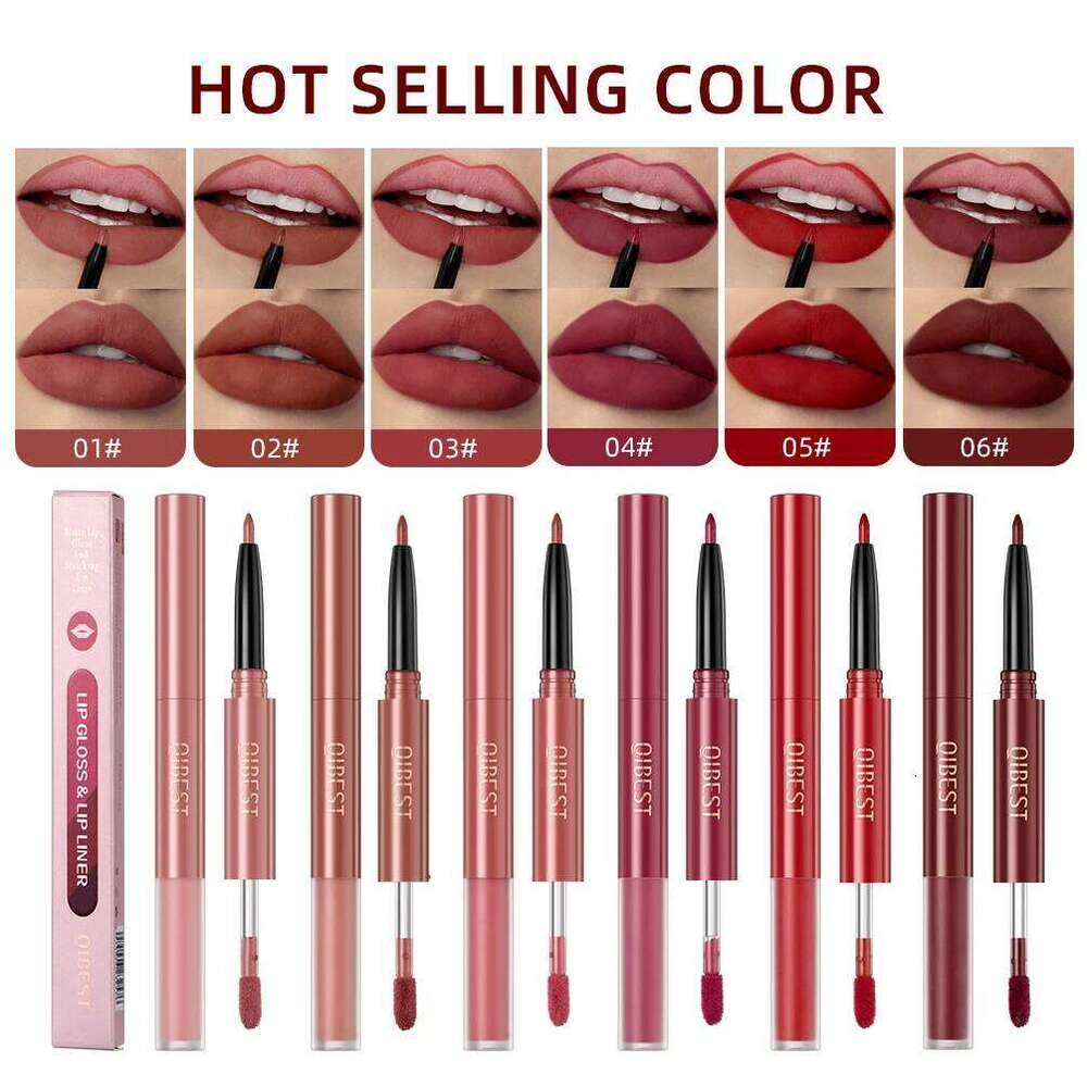 QIBEST Double Ended Nude Gloss Lipliner 2 In 1 Stick Veet Matte Liquid Lipstick Long Lasting Non-stick Cup Lip Tint Makeup X250725 X2