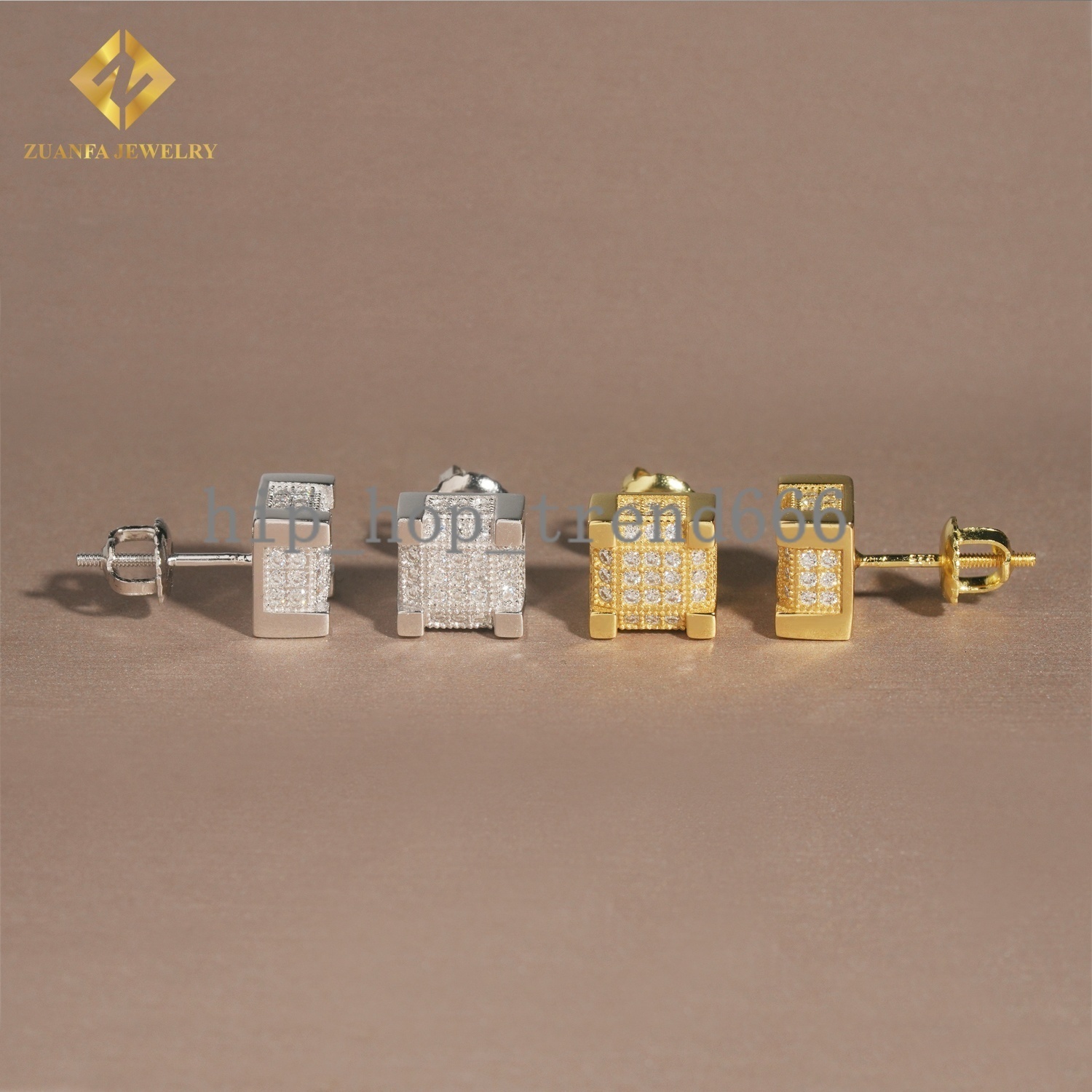 Large Inventory Square Ear Studs Hip Hop Jewelry Iced Out Screw Back VVS Moissanite Diamond 925 Sterling Silver Stud Earring