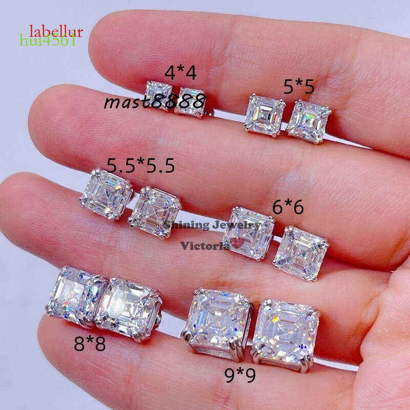 Screw Back Sterling Sier GRA Certidicate VVS D Color Asscher Cut Moissanite Earrings