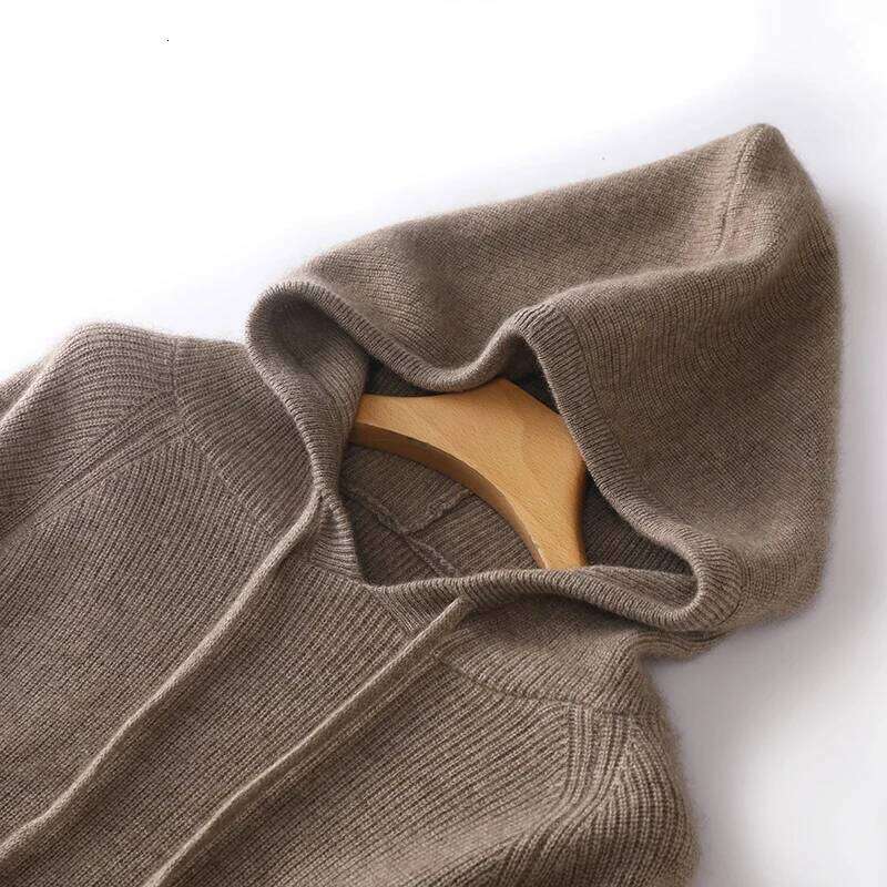 100% Cashmere Sweater Autumn/Winter New Casual Solid Color Knitted Tops Hooded Collar Women's Pullover Loose Wool Blouse Thick MDNG