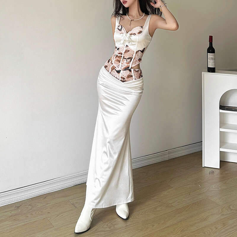 2024 Spring New Women's Solid Color Slim Fit Camisole Fashion High Waist Skirt Set a9f