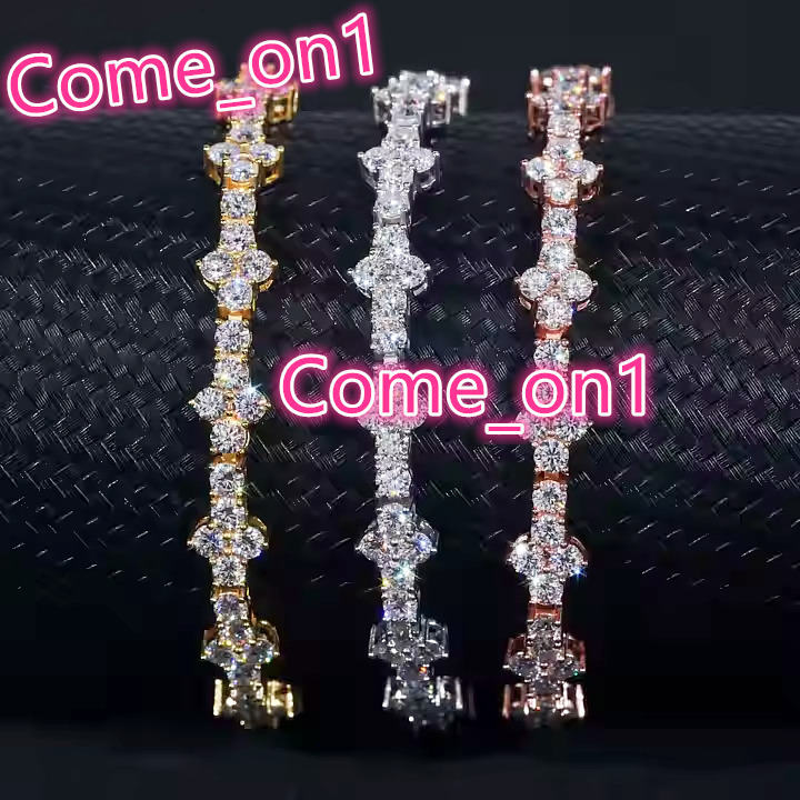 Stylish New Design Fashion Female 925 Silver VVS Moissanite Diamond Iced Out Four Leaf Clover Cross Tennis Chain Bracelet