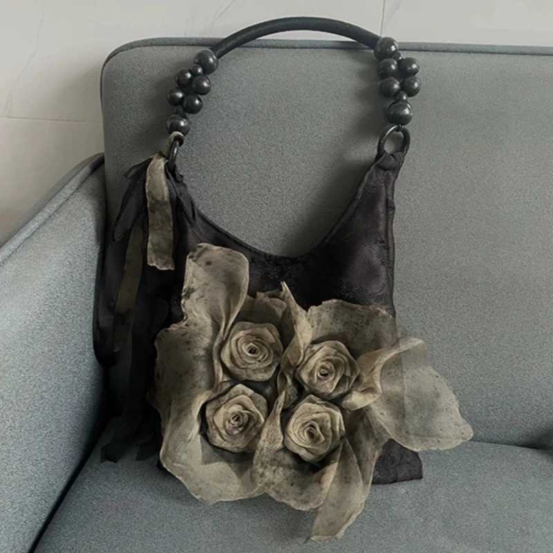 Chinese Style Rose Decor Shoulder Bags Fashion Commuter s Classic Pleated Handbags High Quality Women Underarm Bags Y250725