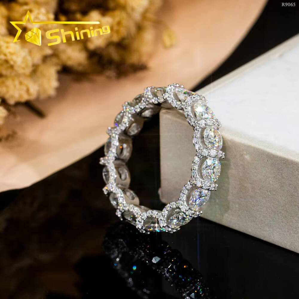 New Arrivals 925 Sterling Silver Pass Diamond Tester Round 4.25mm Side Iced Out Eternity Moissanite Ring