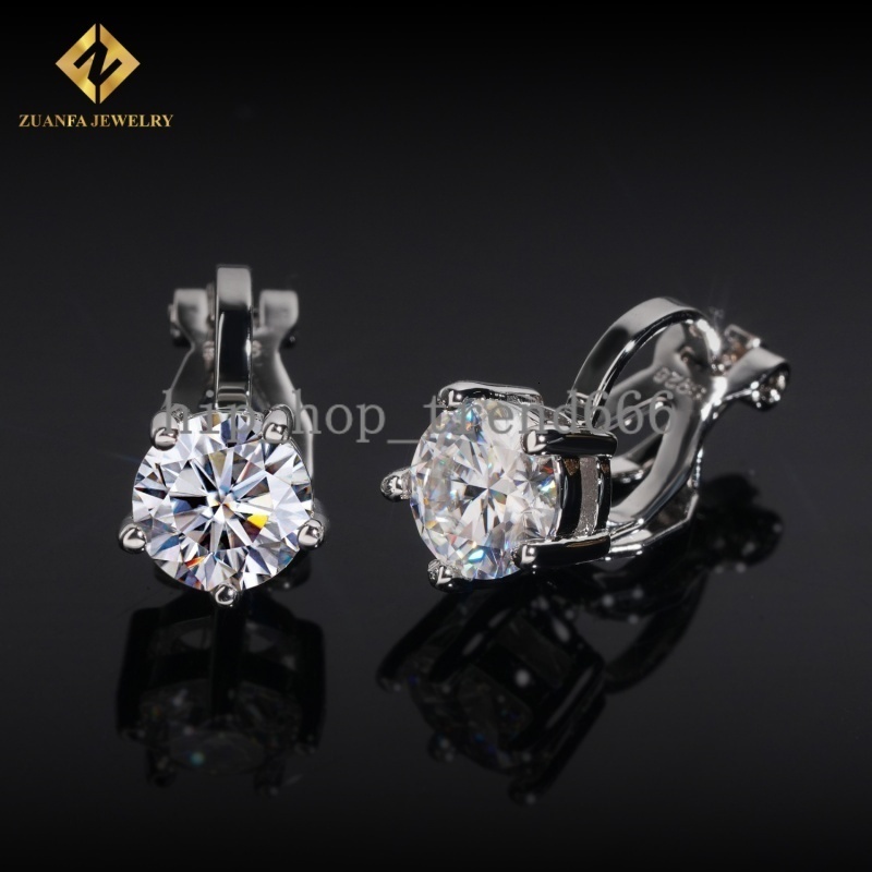 Fashion Jewelry 925 Sterling Silver Clip-on Mens Earring Gold Plated Iced Out VVS Diamond Moissanite Drop Earrings