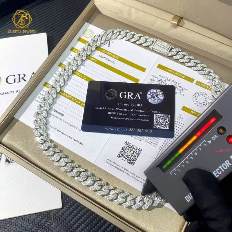 Pass Diamond Tester Moissanite Hip Hop Jewelry 925 Silver 8MM 10MM 12MM 13MM Iced Out Cuban Link Chain Mens Mossanite Necklace