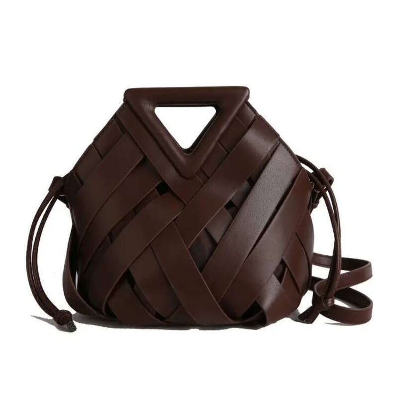 Designer Weave Basket Handbag Women Triangular Single Shoulder PU Material Crossbody Bag