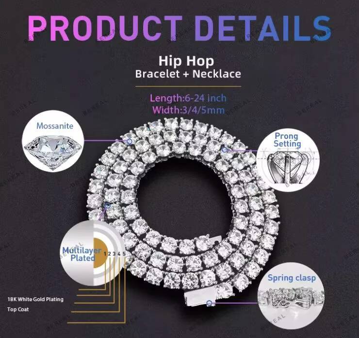 4mm 8 VVS Moissanite Bracelet Tennis Link Chain Custom Bling Iced Out 925 Silver Fine Jewelry