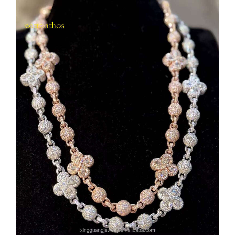 Customized VVS Cuban Link Chains Solid Sier Moissanite Clover Cross Charms Ball Chain Hand Made for Men